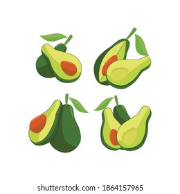 Avocado Flat Design Fruit Illustration Sign Set