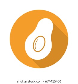 Avocado flat design long shadow glyph icon. Vector silhouette illustration
