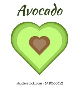 Avocado flat in the shape of a heart with a bone. Avocado with love. For illustrations or icons. White background