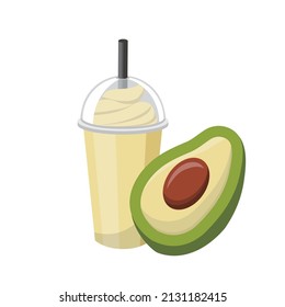 Avocado flavored fruit smoothie with cream isolated on white background