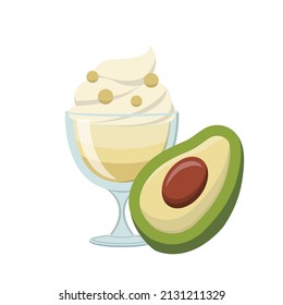 Avocado Flavored Fruit Sundae Glass Cup Isolated White Background