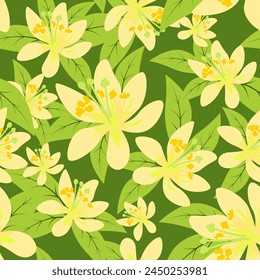 Avocado flowers and leaves seamless pattern