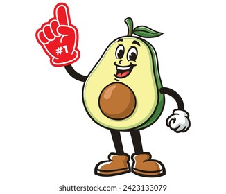 Avocado with foam finger cartoon mascot illustration character vector clip art hand drawn