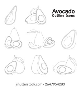 Avocado Food Diferentes Estilos Contorno Vetor Arte. Ícones de abacate e Gráficos Ilustração Shutter Stock