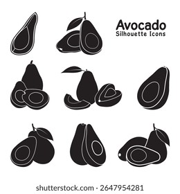 Avocado Comida Estilos Diferentes Silhueta Vetor Arte. Ícones de abacate e gráfico Ilustração Shutter Stock