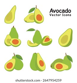 Avocado Food Diferentes Estilos Vetor Pacote Ilustração. Ícones Coloridos Avocado E Gráficos Shutter Stock