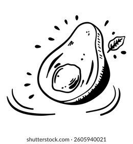 Avocado food exotic fruit. Outlines drawing