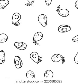 avocado food green half vector seamless pattern thin line illustration