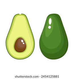 avocado food icon. Avocado fruit whole and half. Vector illustration in flat style