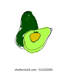 avocado, fresh, food, organic, vector, healthy, illustration, fruit, cut, green