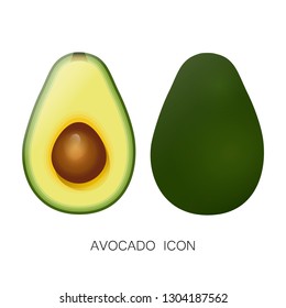 Avocado Fresh Fruit. Flat Icon. Vector iIlustration. Cartoon Style isolated on White. Avocado Slice. Decorative Design for Card, Banner, Vegetable Market