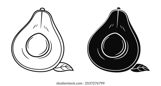 Avocado fruit. Black outline silhouettes of avocado fruit vector illustration.