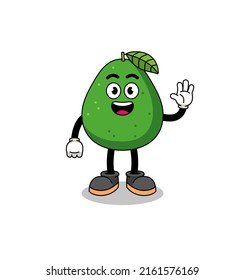 avocado fruit cartoon doing wave hand gesture , character design