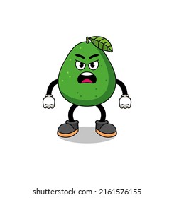 avocado fruit cartoon illustration with angry expression , character design