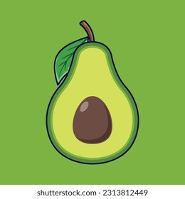 Ilustración del icono vector de caricaturas de aguacate. Vector Premium Aislado Con Icono De Fruta Alimentaria. Estilo de caricatura plano adecuado para la página de aterrizaje web, pancarta, adhesivo, fondo
