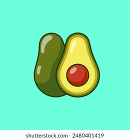 Avocado Fruit Cartoon Vector Icon Illustration. Food Object Icon Concept Isolated Premium Vector. Flat Cartoon Style