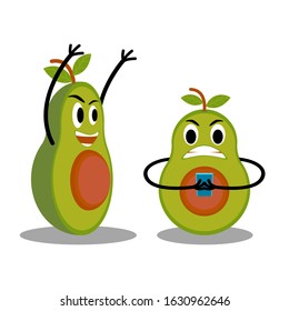 avocado fruit character in different action emotion. You can use for cards, fridge magnets, stickers, posters, menu. Use for card, poster, banner, web design and print on t-shirt. 