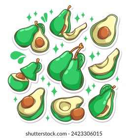 Avocado fruit collection set. hand draw illustration art