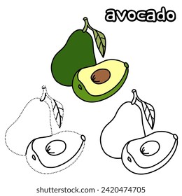 Avocado fruit coloring pages And the activity of connecting the dots for kindergarten children