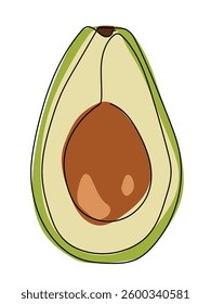 Avocado fruit in a continuous line drawing on white background.