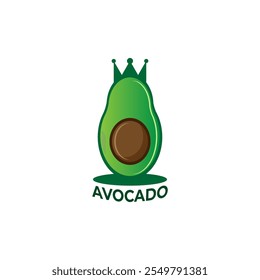 Avocado fruit with crown logo concept. Fresh avocado logo green fruit.