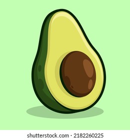 Frutos de aguacate cortados a la mitad con semilla en el centro. Icono de aguacate exótico con trazo grueso. Vector de caricatura aislado en fondo blanco