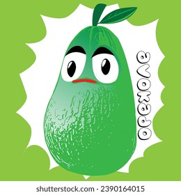 aguacate frutal lindo dibujo animado, para la ilustración impresa de camiseta vectorial arte.