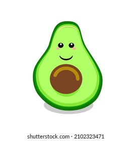 avocado fruit emoji vector illustration, cute smile avocado cartoon character.