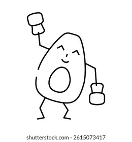 avocado fruit fitness character line icon vector. avocado fruit fitness character sign. isolated contour symbol black illustration