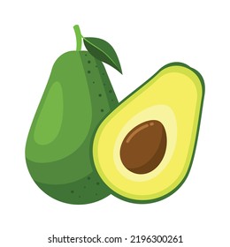 Avocado Fruit Flat Design Vector Illustration Isolated on a White Background.