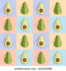 Avocado fruit flat icon series seamless pattern. Vector background in pastel tones.