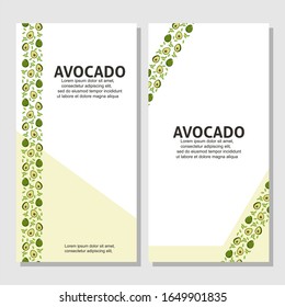 Avocado fruit flat illustration with leaves vector banner background set of 2. Scalable and editable. Vector design for banner, background, card, landing page, brochure, flyer, cover