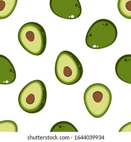 Avocado Obstflache mit Blättern Vektorillustration Hintergrund nahtlose Muster. Skalierbar und editierbar. Vektorillustration Muster für Textilien, Druck, Stoff, Hintergrund, Tapete, Hintergrund.