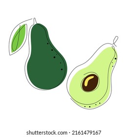 aguacate, fruta, verde, continuo, mínimo, vegetariano, natural, sano, fresco, maduro, dulce, frutas, diseño, salud, dibujos animados, jugoso, natural, orgánico, delicioso, ilustración, comida, dibujo, lino, 