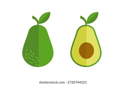 Fruta de aguacate y mitad con hoyo, conjunto de iconos editables. Ilustración vectorial	