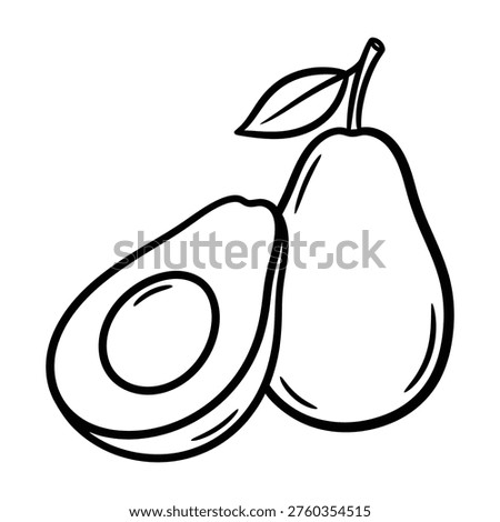 Avocado fruit with half slice outline icon isolated on white background