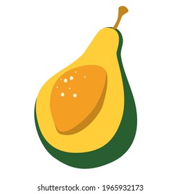 Avocado. Fruit half. Vegan food vector icons in cute cartoon style.