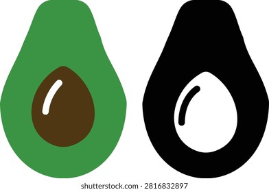 Avocado Fruit Icon Set Collection and Group in Flat and Line Style Vector, Avocado, Alligator Pear, Fresh, Organic, Healthy Food Symbols Isolated on Transparent Background
