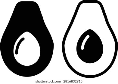Avocado Fruit Icon Set Collection and Group in Flat and Line Style Vector, Avocado, Alligator Pear, Fresh, Organic, Healthy Food Symbols Isolated on Transparent Background