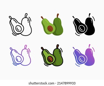 avocado fruit icon set with line, outline, flat, filled, glyph, color, gradient. Editable stroke and pixel perfect. Can be used for digital product, presentation, print design and more.
