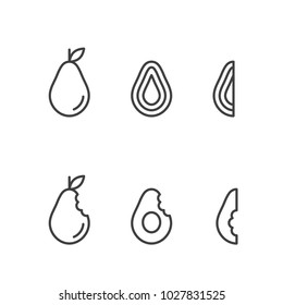 Avocado fruit icons outline stroke set design illustration black and white color isolated on white background, vector eps10