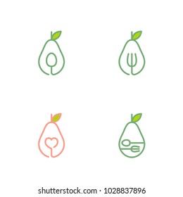 Avocado fruit icons outline stroke set design illustration isolated on white background, vector eps10