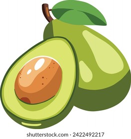Die Fruchtgrafik von Avocado zeichnet sich durch einen moderneren und stilvolleren Ansatz aus, bei dem kühne Linien und kräftige Farben die Schönheit dieser Frucht hervorheben.