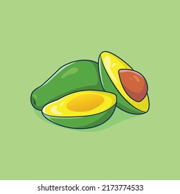 Avocado fruit illustration. avocado and slices of avocado. Premium Vector
