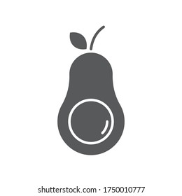 Fruto de aguacate con símbolo vectorial de hoja aislado en fondo blanco