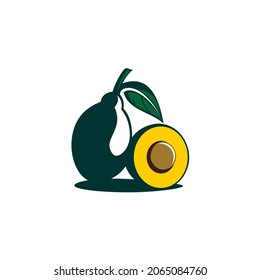 Diseño del logo de la fruta aguacate. aguacate verde maduro. hoja verde