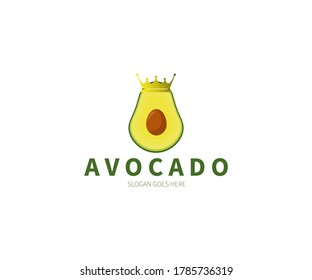 Avocado fruit logo. Half Avocado with crown vector design.