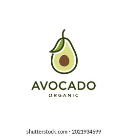 Avocado Fruchtlogo mit Leaf Line Art Vectordesign-Vorlage