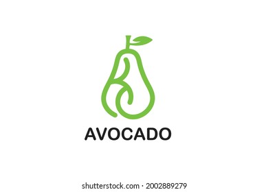 Avocado fruit logo with letter K outline in the middle of the leaf vector.