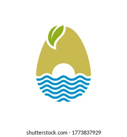 Avocado fruit logo template. Avocado half with Water vector design. Health food logotype